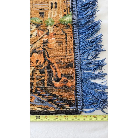 Vintage Spanish Woven Tapestry Table Runner • Flamenco Musicians Fringe • 40.5" - Picture 11 of 12